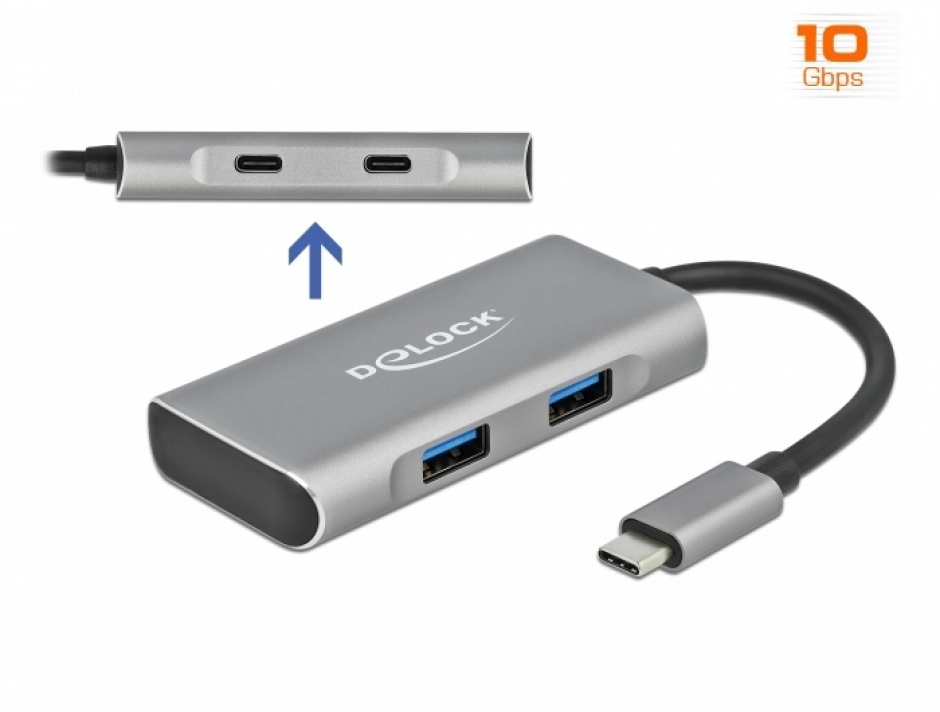 Hub USB-C Delock 3.2 Gen 2, 4 Porturi, Aluminiu