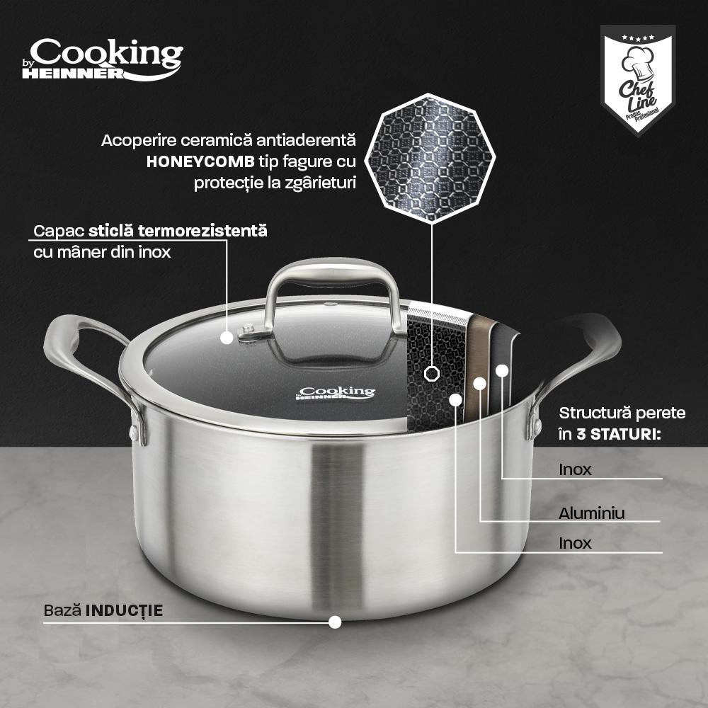 Semioală Inox Heinner Titanium3 5L cu Capac Sticlă - imagine 4
