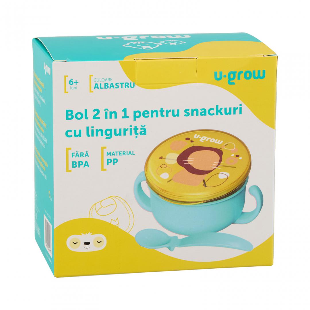 Bol 2 in 1 Snackuri și Linguriță Albastru U-Grow - imagine 7