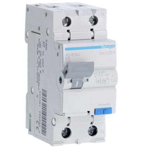 RCBO Hager AD806J, 1P+N, 6A, 30mA