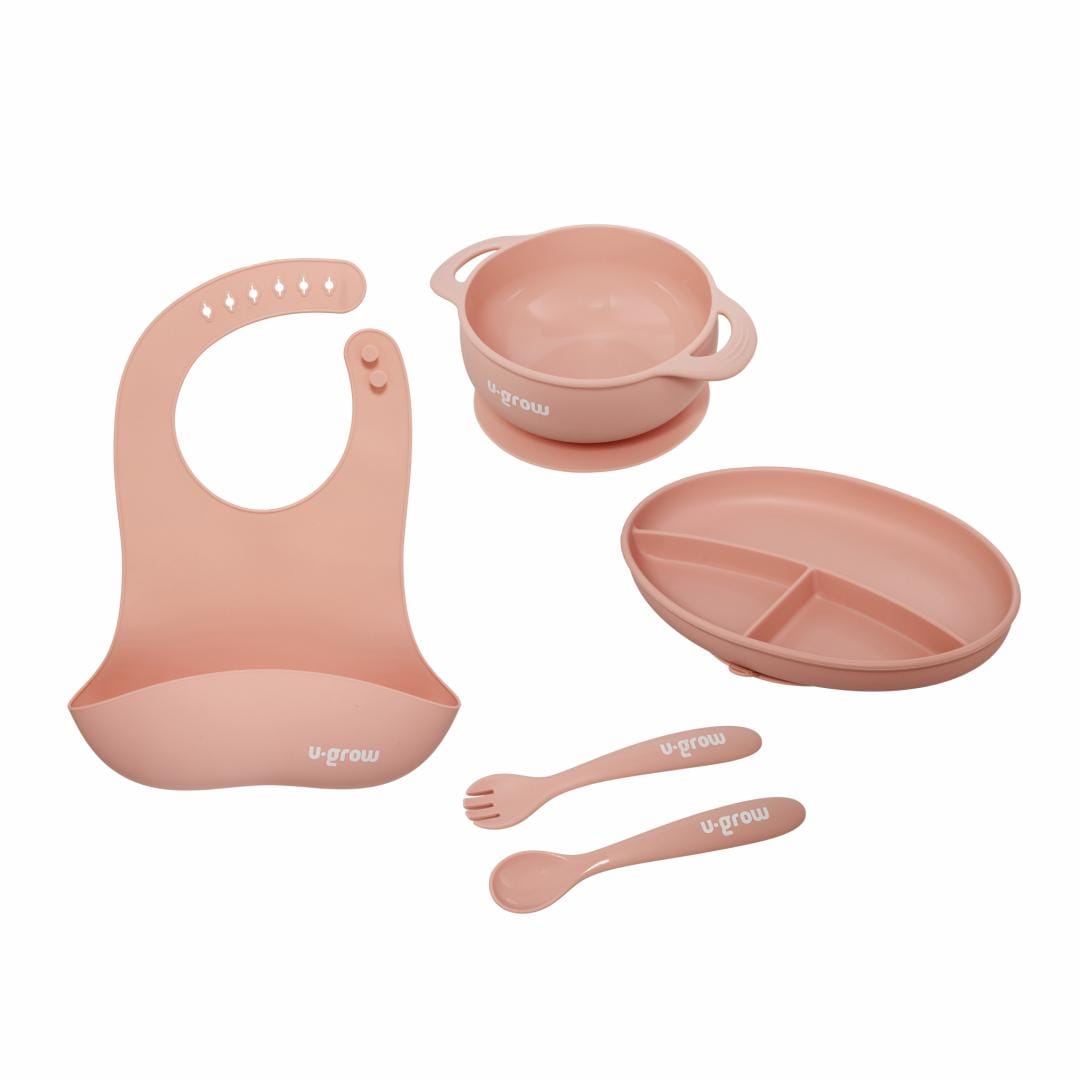 Set Diversificare Bebe U-GROW 5 Piese Silicon Roz - imagine 8