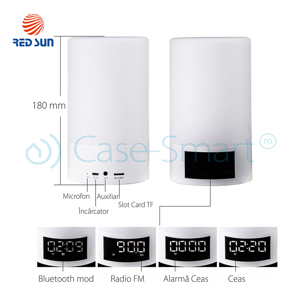 Boxa Red Sun M6 Bluetooth, Ceas & Alarmă, Alb - imagine 4