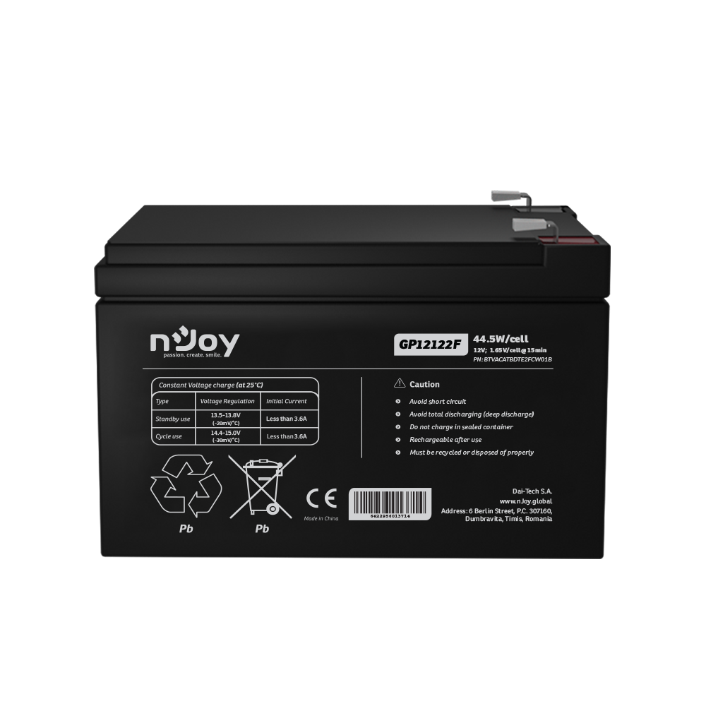 Acumulator NJOY GP12122F 12V AGM pentru UPS - 44W/cell - imagine 2