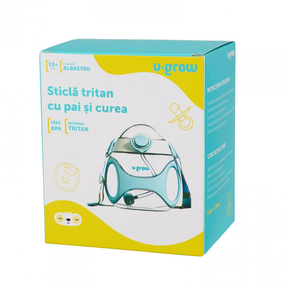 Sticlă Tritan cu Pai și Curea U-Grow 330ml Albastră - imagine 5