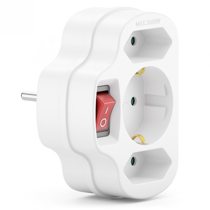 Triplu Stecher Schuko + 2 Euro Alb OEM