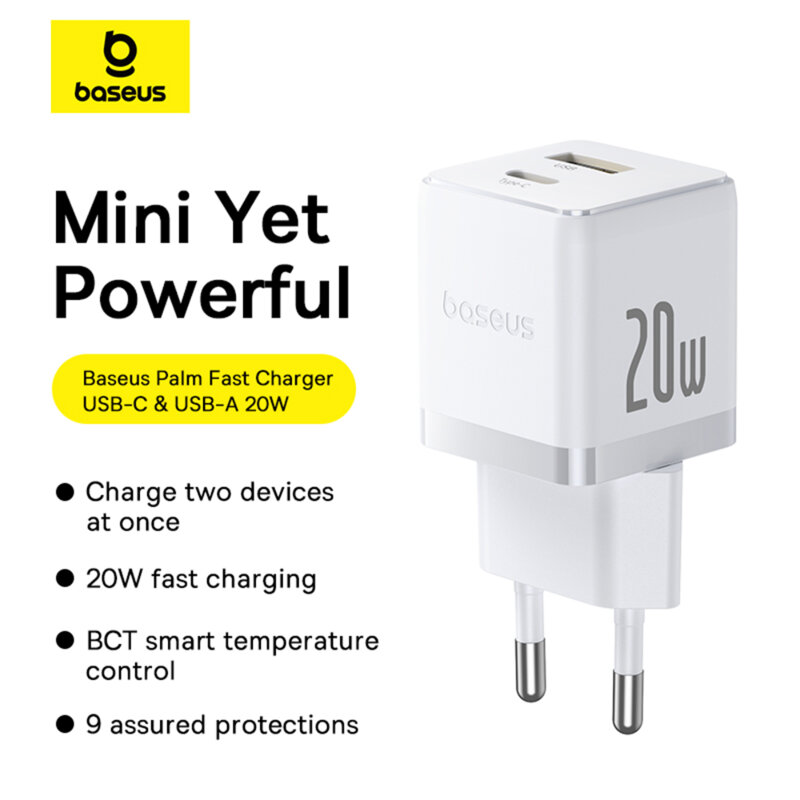 Încărcător Rețea Baseus Palm Quick Charge 20W USB-C și USB Alb - imagine 7