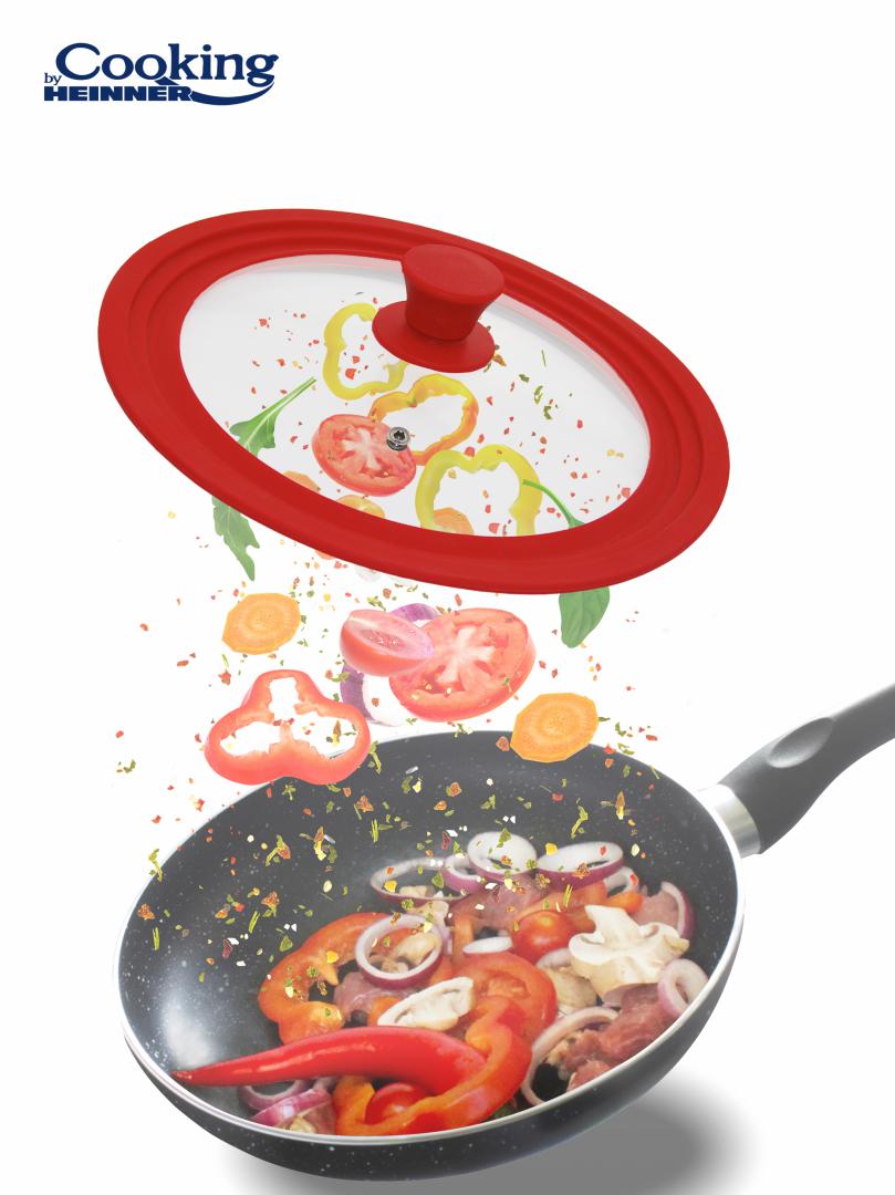 Capac Sticlă Reglabil Heinner 22-26cm Roșu - Margine Silicon - imagine 4