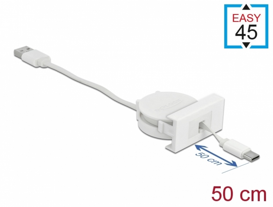 Cablu Retractabil Delock USB-A la USB-C