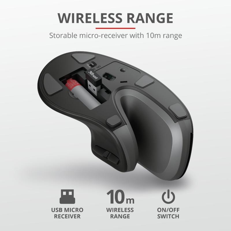 Mouse Trust Verro Ergonomic Wireless Negru - Protejează Încheietura - imagine 6