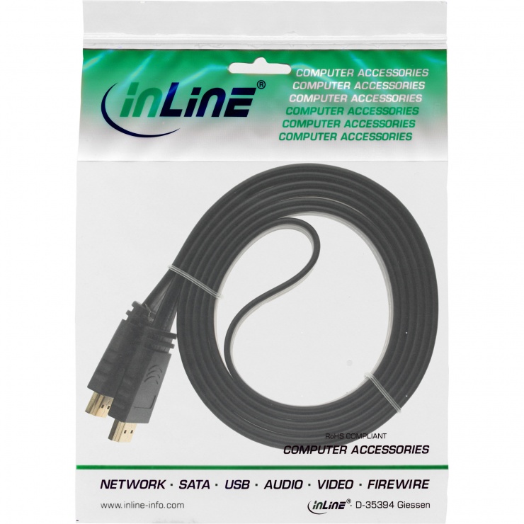 Cablu HDMI Flat 7.5m InLine cu Ethernet, 4K
