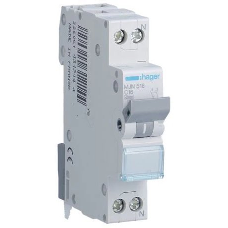 Siguranță Hager 1P+N 16A Curba C 4.5kA