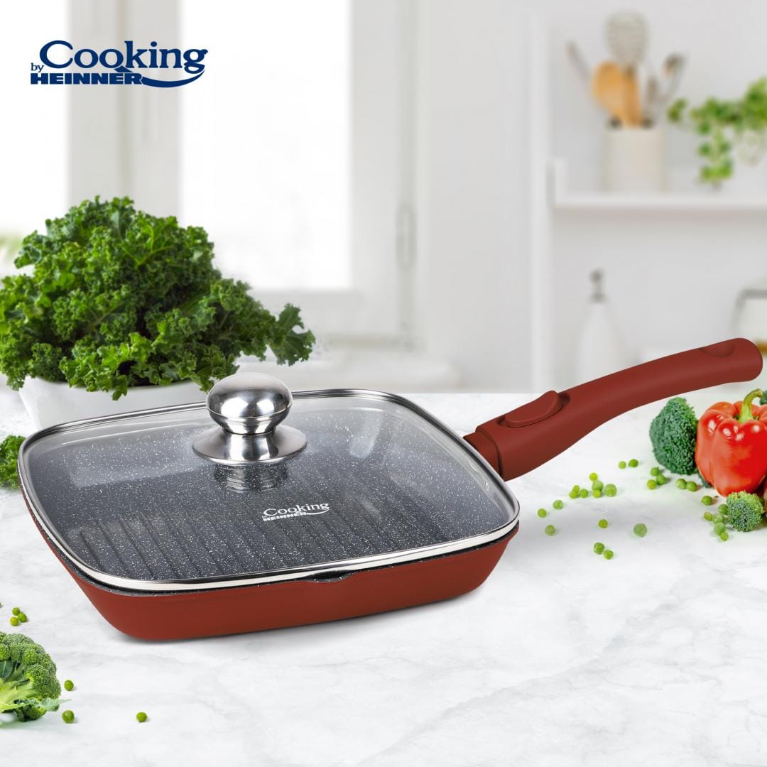 Tigaie Grill Aluminiu 28cm cu Capac - Heinner Calabria - imagine 10