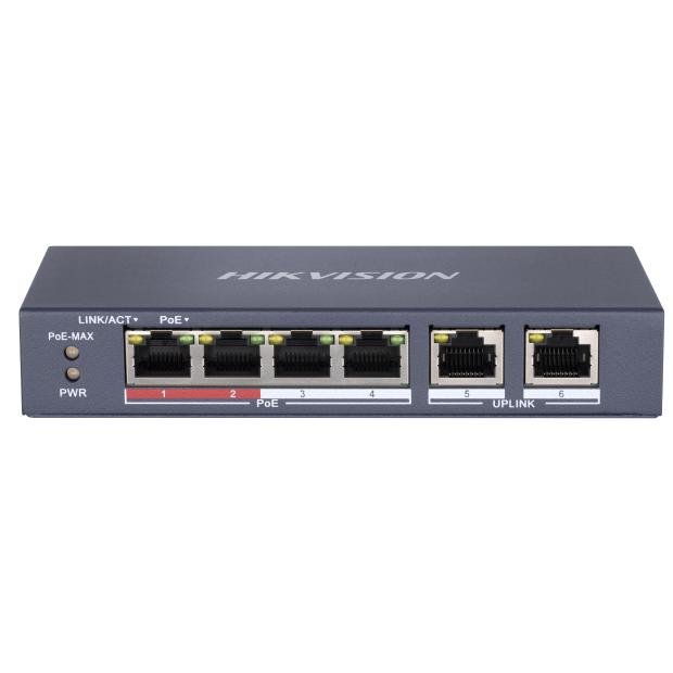 Switch Hikvision DS-3E0106P-E-M, 4 porturi PoE, 300 m
