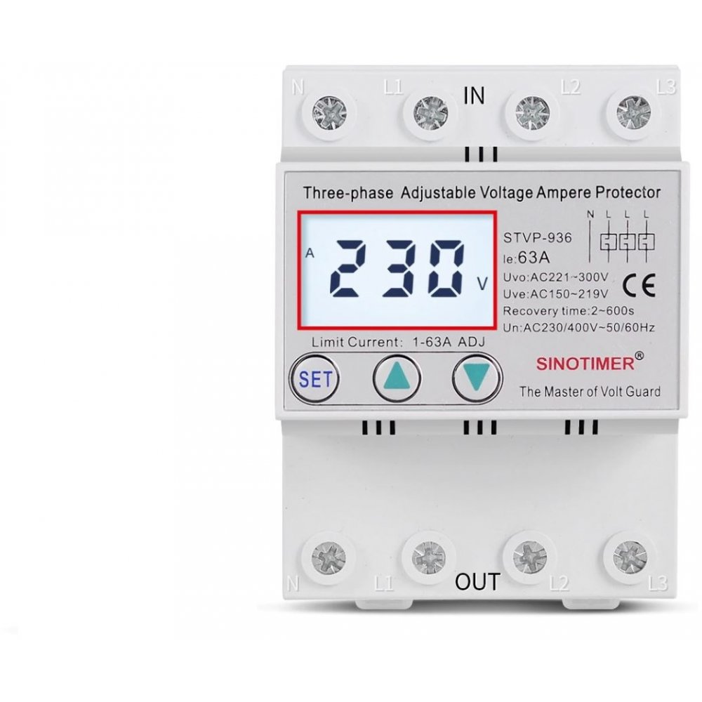 Releu trifazic de protecție tensiune Sinotimer 380V, 63A