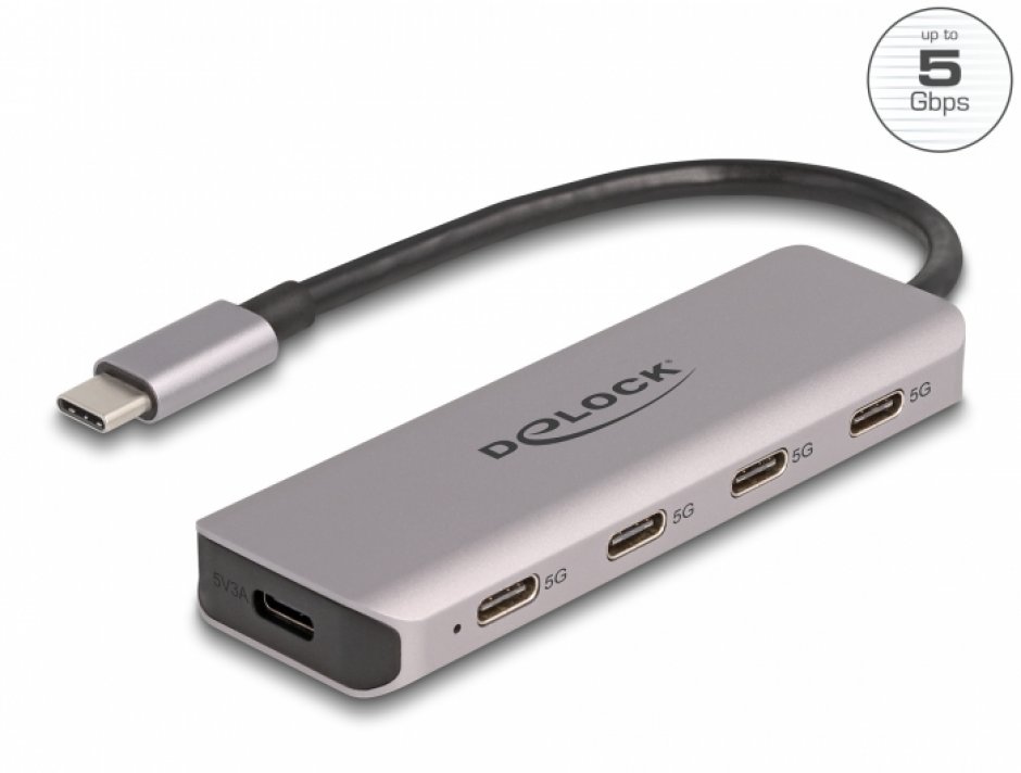 Hub USB 3.2 Delock 4x Type-C + Alimentare