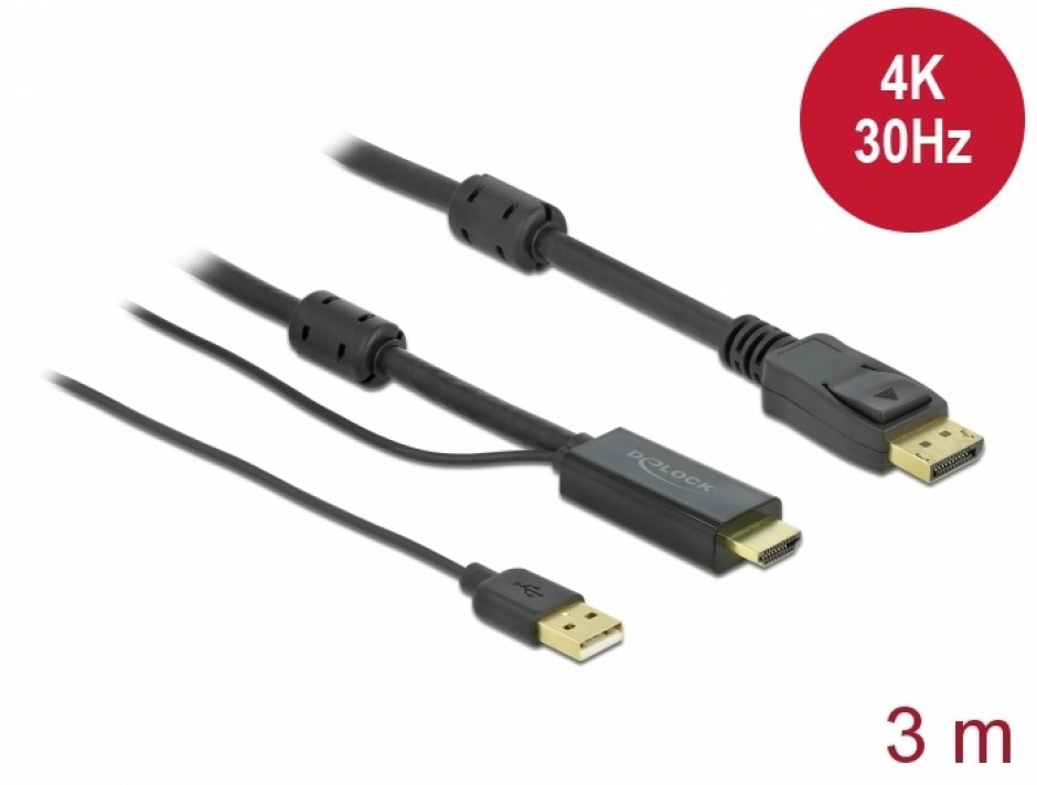 Cablu HDMI la DisplayPort 4K 3m, Delock