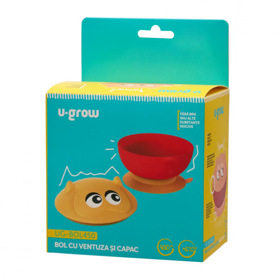 Bol U-GROW cu ventuză și capac 450 ml - Hranire Fără Frecare - imagine 4