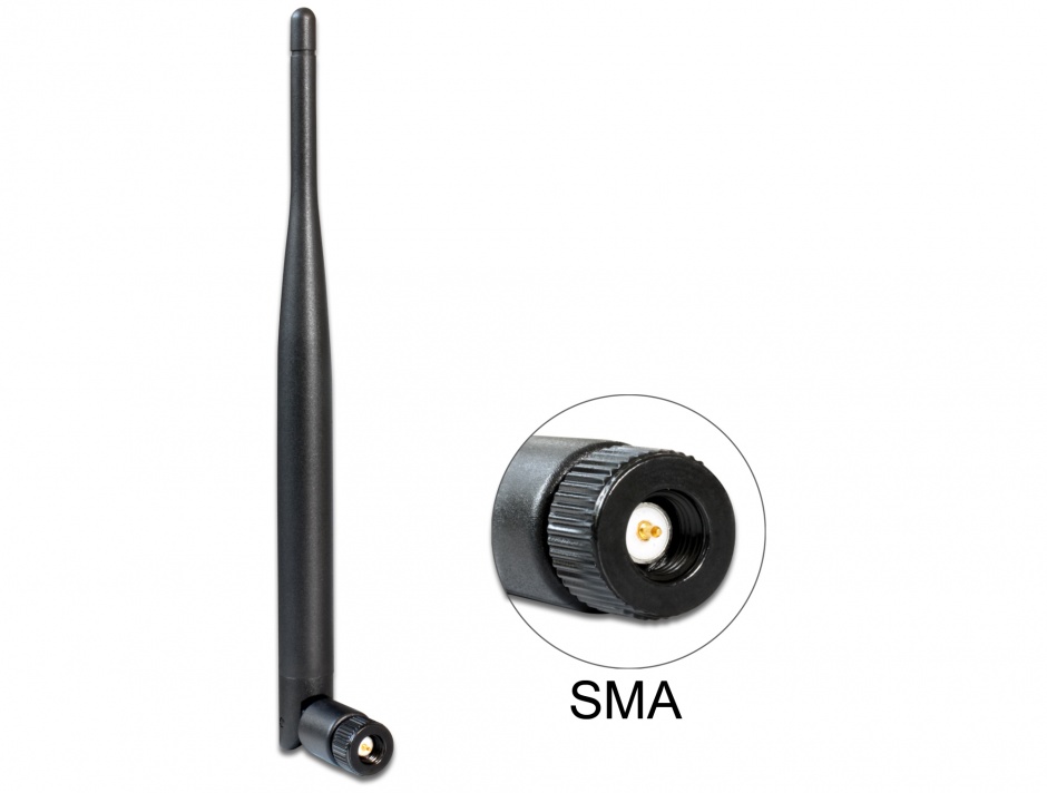 Antenă WLAN Delock 5 dBi, Dual Band, SMA, Negru
