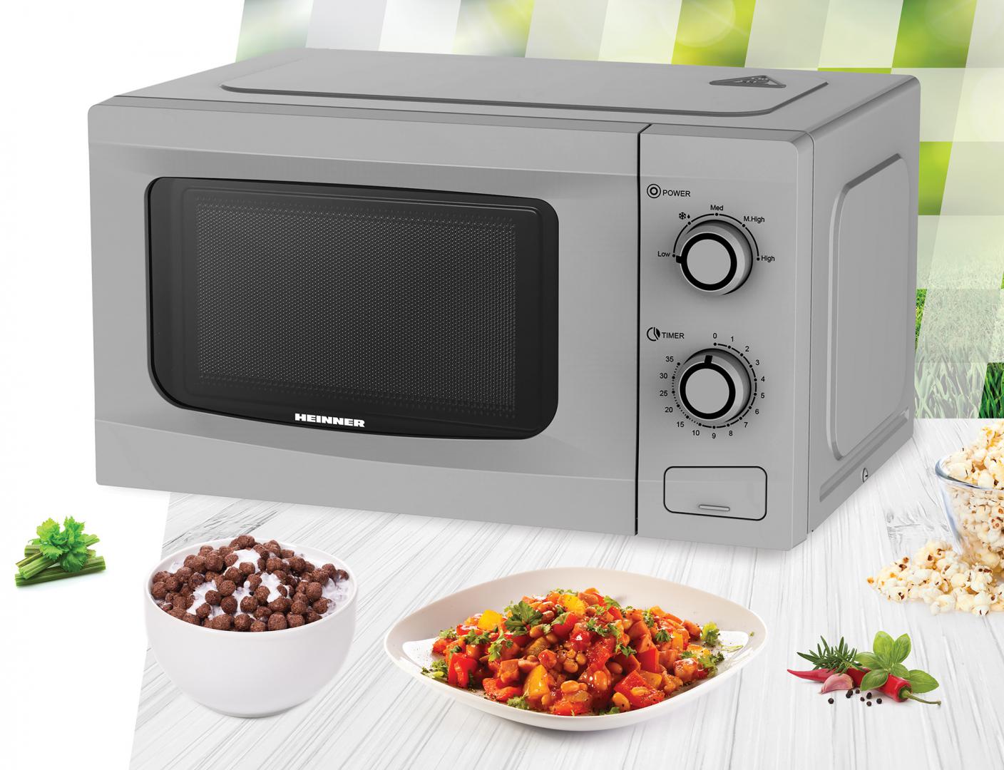 Cuptor cu Microunde Heinner 20L, 700W, Mecanic - Argintiu - imagine 2