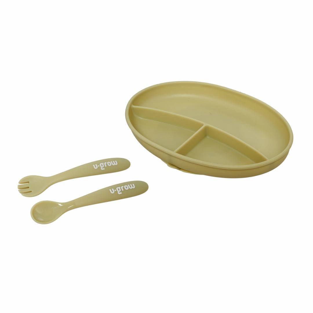 Set Farfurie Silicon U-GROW Olive cu Tacâmuri pentru Bebeluși - imagine 4