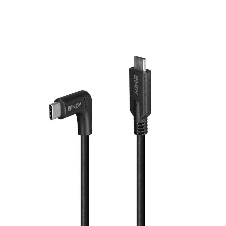 Cablu USB-C Lindy 3.2, 10Gbps, 90°, 0.5m
