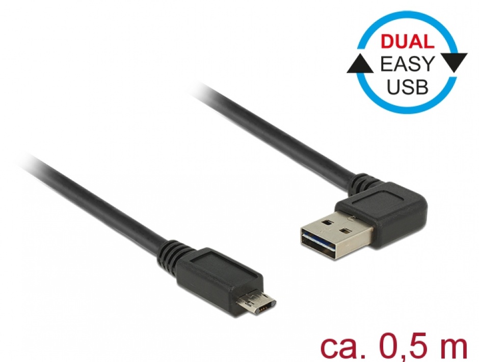 Cablu Delock USB 2.0 Micro-B Bidirecțional, 0.5m