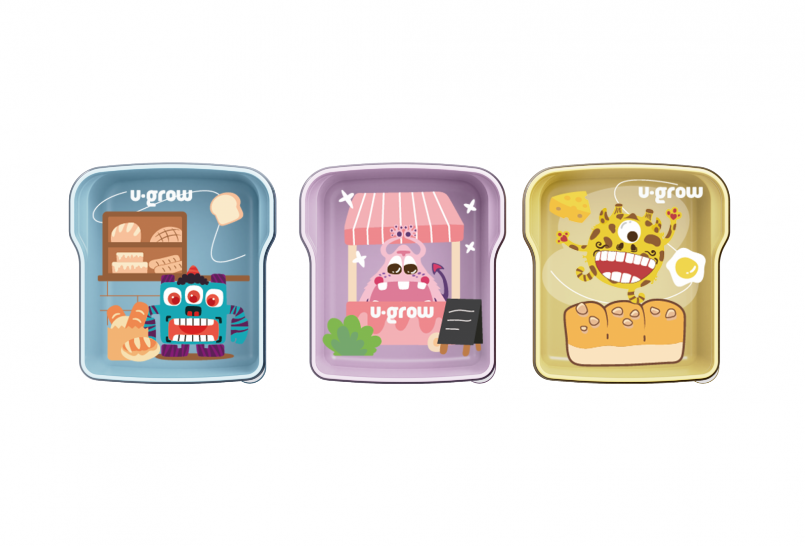 Set 3 Caserole Copii U-Grow 300ml - Fără BPA, Multicolor