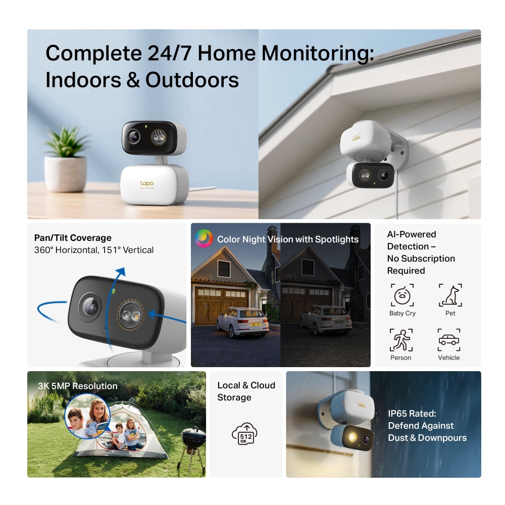 Cameră Supraveghere WiFi 5MP TP-Link Tapo - Pan/Tilt 360°, IP65 - imagine 4