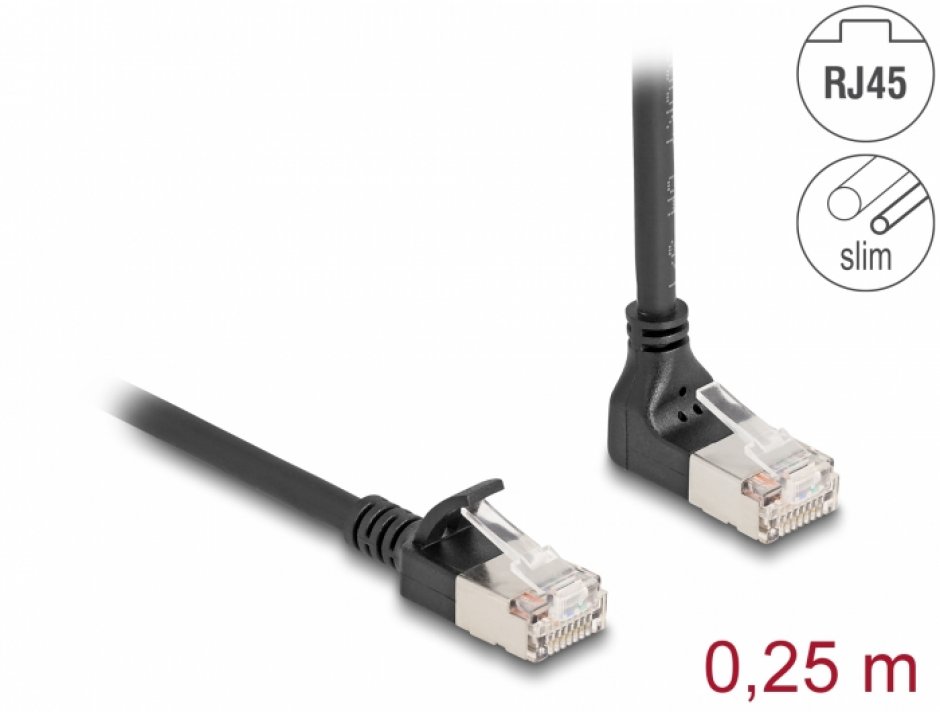 Cablu RJ45 Cat.6A Slim 0.25m Delock 90°