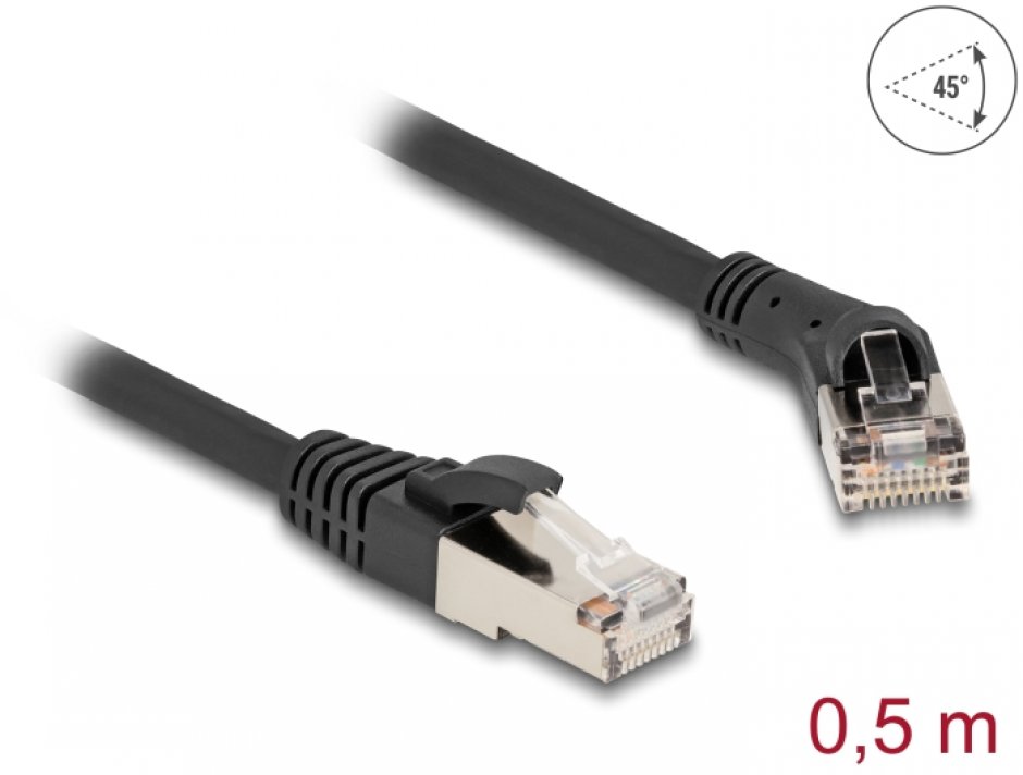 Cablu Delock Cat.8.1 0.5m, Unghi 45°, 40 Gbps