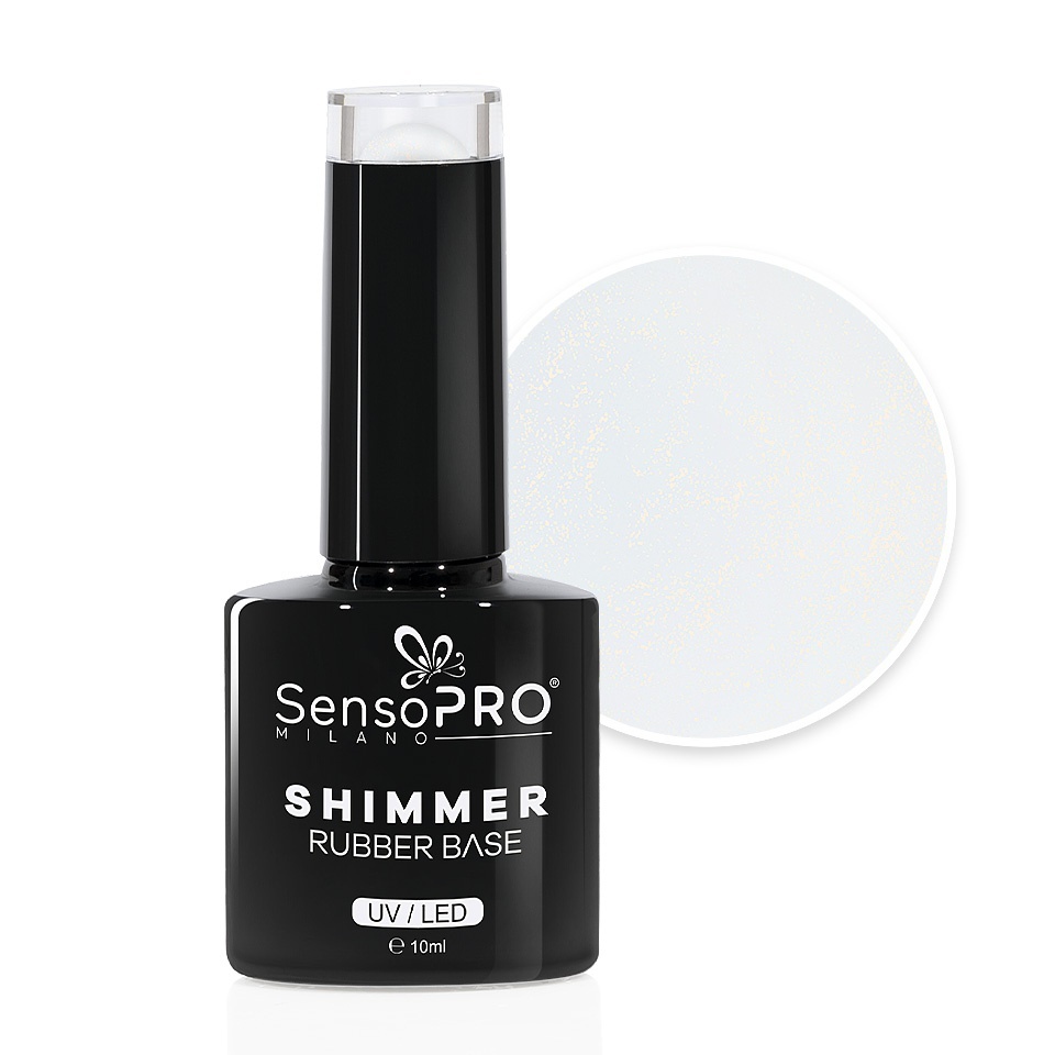 Rubber Base SensoPRO Milano Milky White Shimmer Gold - imagine 2