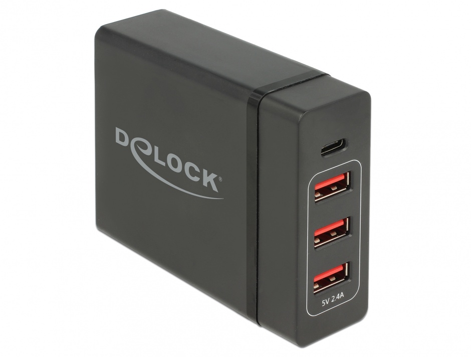 Incarcator Delock 60W USB-C PD si 3x USB-A