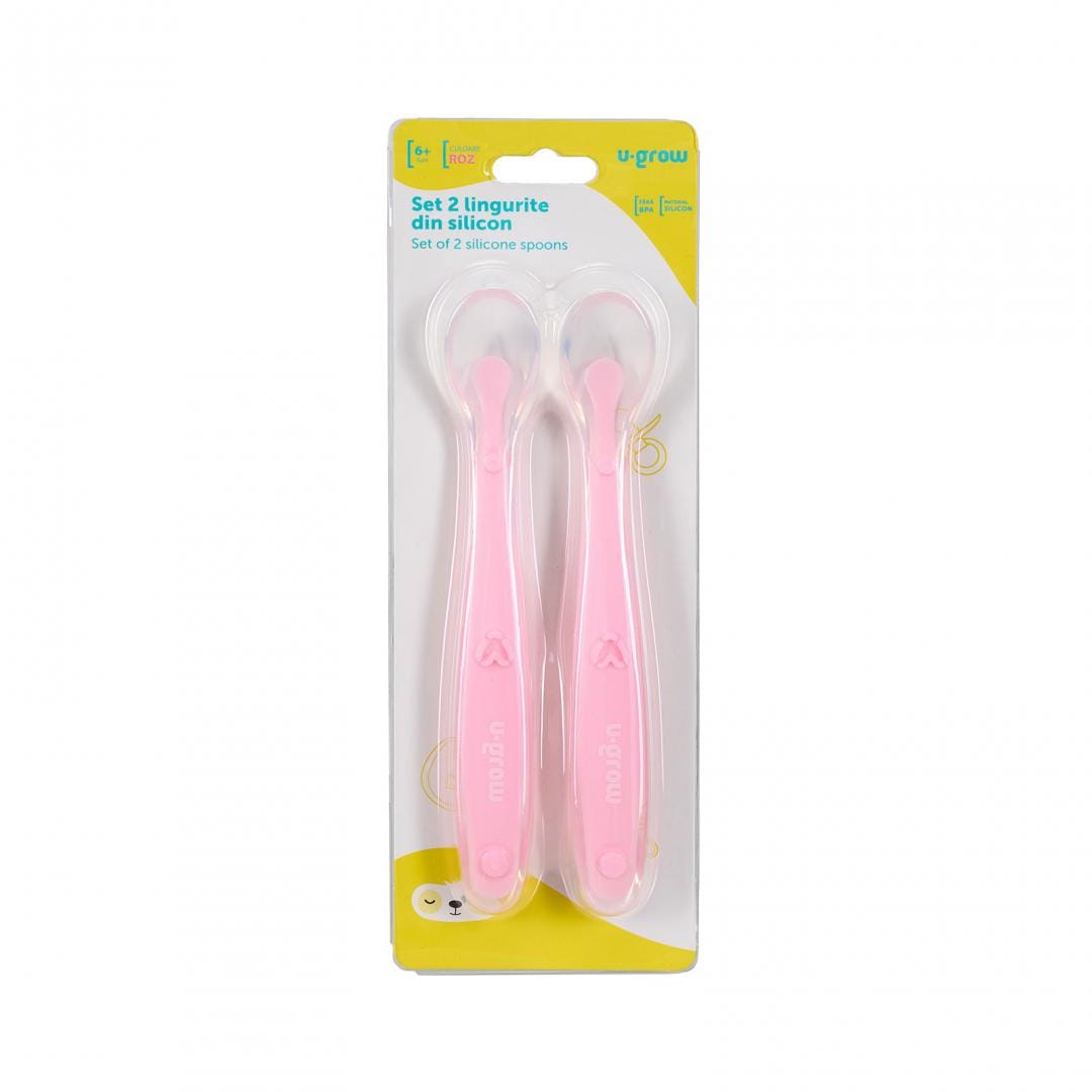 Set 2 Lingurițe Silicon Roz U-Grow - Diversificare Sigură 6Luni+ - imagine 4
