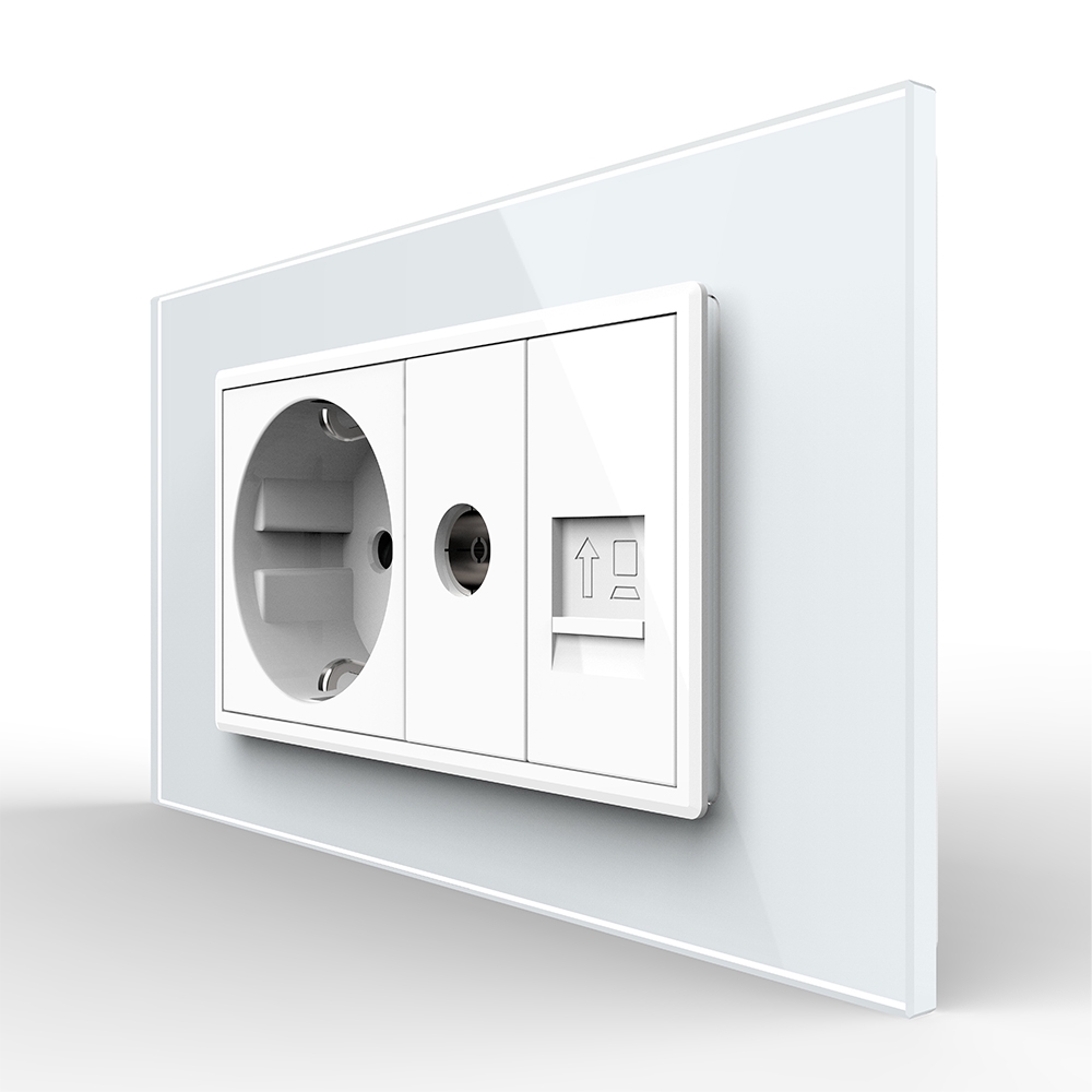 Priza Dubla Livolo Sticla: Schuko, TV, Internet