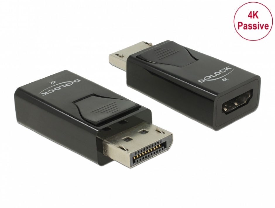 Adaptor Delock DisplayPort la HDMI 4K, Negru