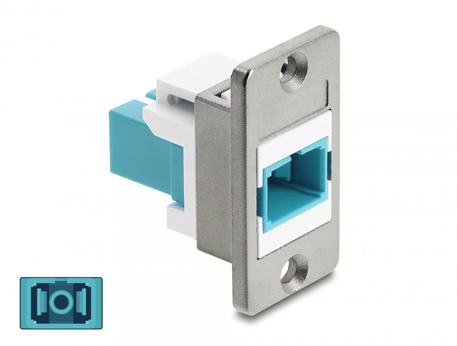 Modul fibra optica SC Simplex M-M montare panou Alb/turcoaz, Delock 91102