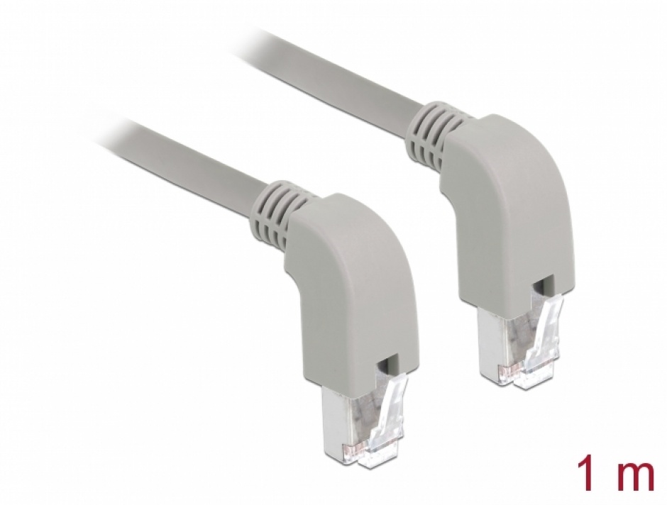 Cablu RJ45 Cat.6A S/FTP 1m Unghi Jos Gri Delock