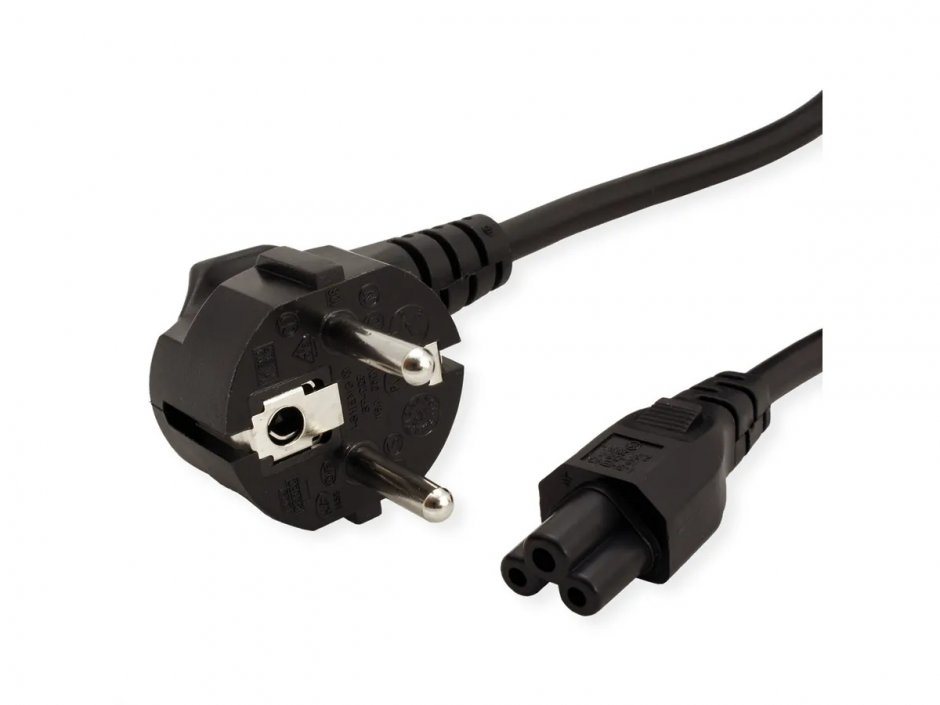 Cablu alimentare Value Schuko la IEC C5, 0.8m, stecher 90°