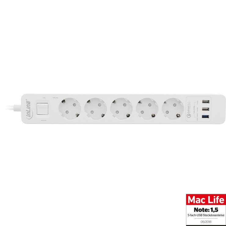 Prelungitor InLine 5xUSB QC, 1.5m, Alb