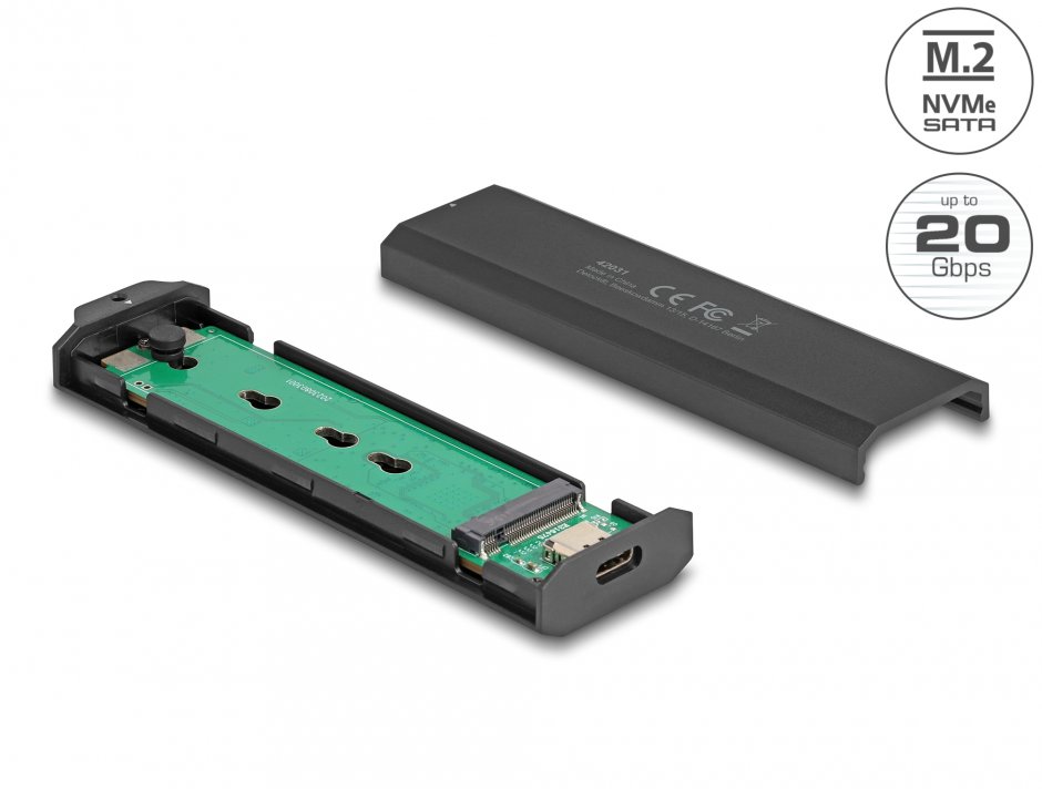 Rack USB 3.2 Type-C Delock pentru SSD M.2 NVMe/SATA