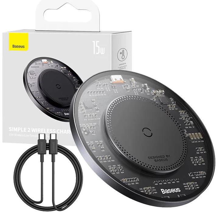 Încărcător Wireless Baseus Simple Qi 15W cu Cablu Type-C Negru