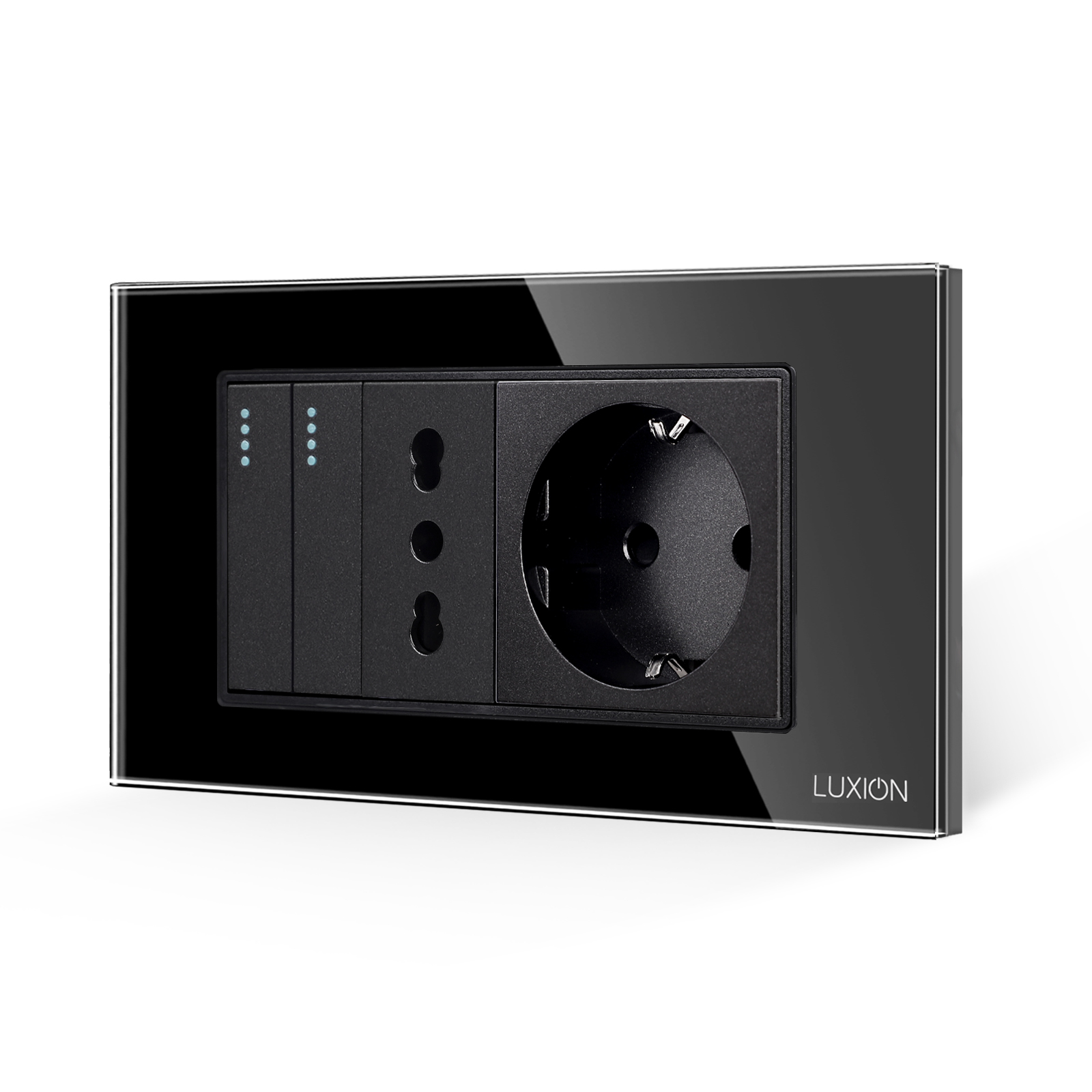 Întrerupător Dublu + 2 Prize cu Ramă Sticlă LUXION 4M - imagine 5