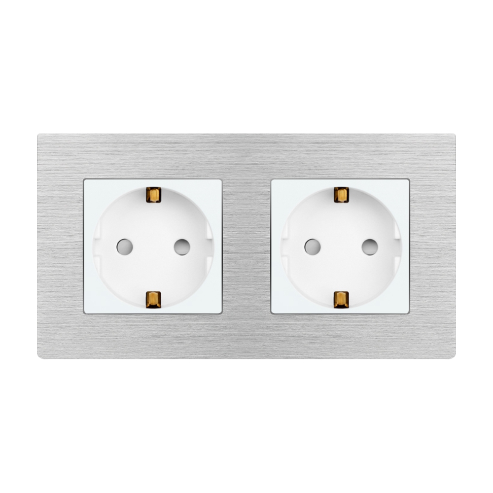 Priza Dubla LUXION, Rama Aluminiu, IP45, Protectie Copii - imagine 2