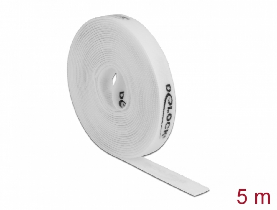 Rola Velcro 5m Alb Delock - Organizare Cabluri