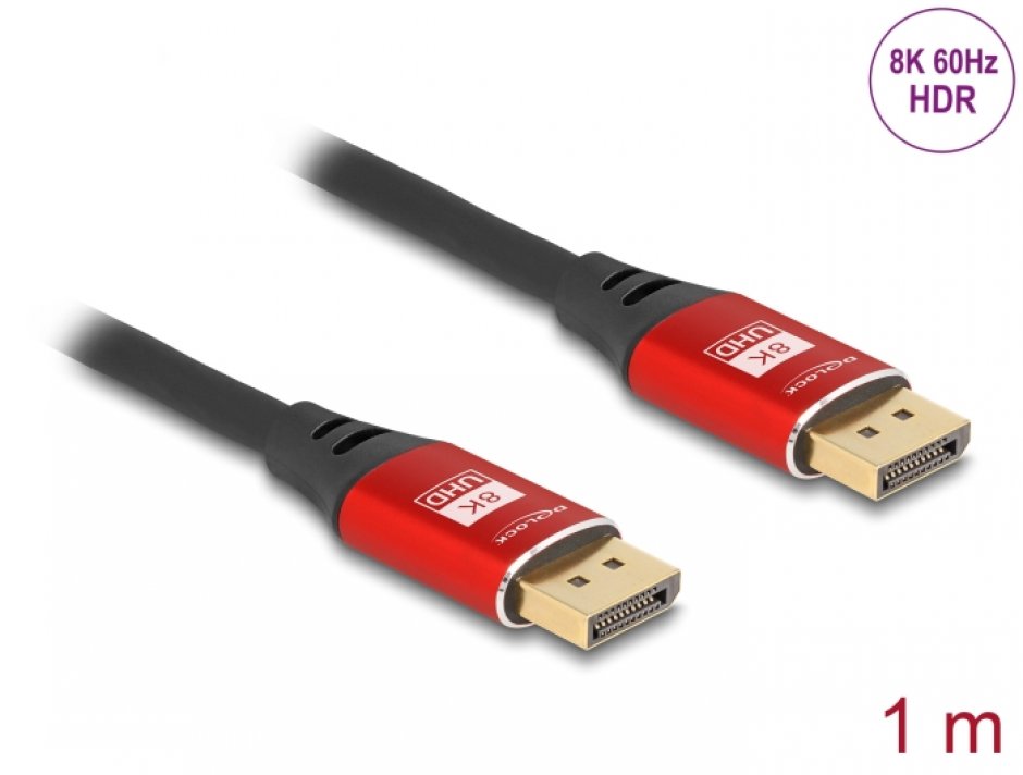 Cablu DisplayPort 8K Delock, 1m, Negru/Roșu