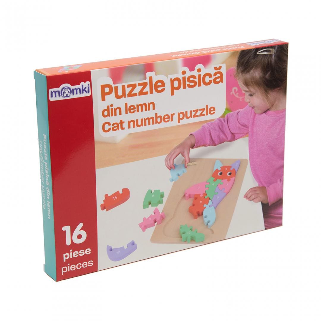 Puzzle Pisica din Lemn 16 Piese - Joc Educativ Copii - imagine 4