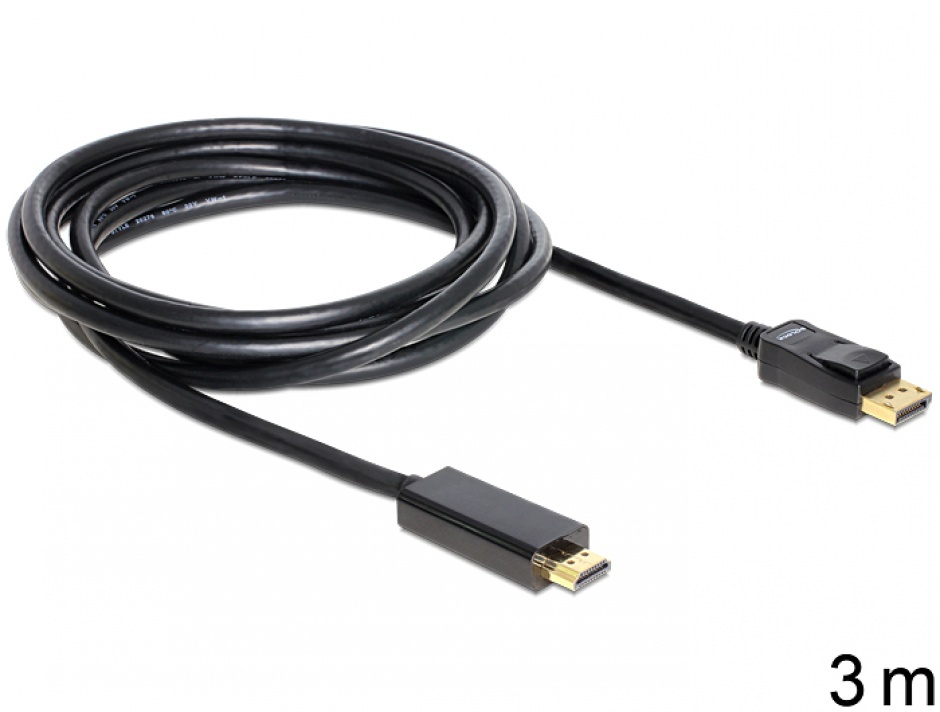 Cablu Displayport la HDMI 3m Delock, Negru