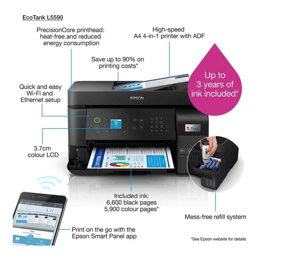 Multifunctional Epson L5590 EcoTank A4 WiFi Fax 15ppm - imagine 2