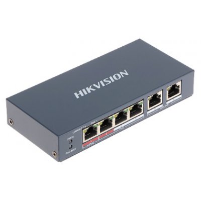 Switch PoE+ Hikvision DS-3E0106HP-E, 4 porturi, 2 uplink