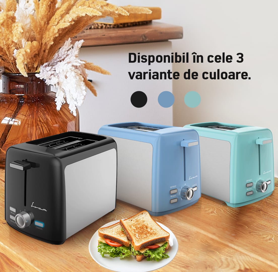 Prăjitor de Pâine FRAM FTP-8007SSBK, 800W, 2 Felii, Negru - imagine 4